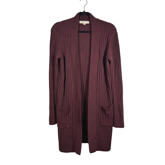 Loft Womens Plum Open-Front Cardigan Sweater Textured Ribbed Knit Size Small - Picture 1 of 7
